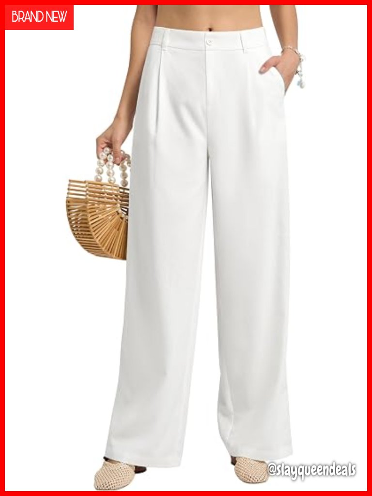 Linen Blend Wide Leg Dressy Casual Pants With Pockets 29" 31"